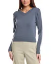 Vince Cropped V-neck Wool & Cashmere-blend Pullover In Blue