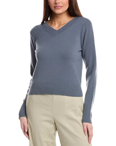 Vince Cropped V-neck Wool & Cashmere-blend Pullover In Blue