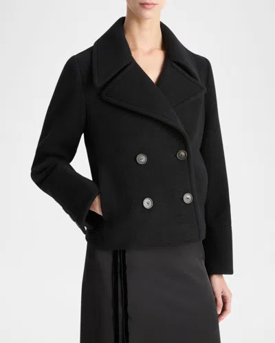 Vince Cropped Wool Peacoat In Black