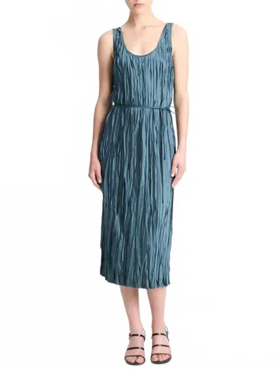 VINCE CRUSHED BIAS STRIPE TANK DRESS IN MARINE STONE