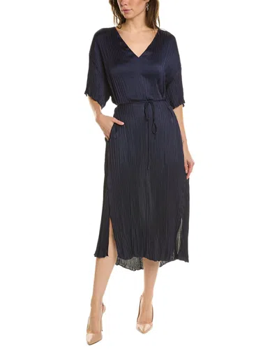 Vince Crushed Pleated Midi Dress In Blue