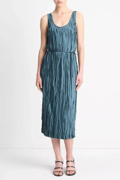 Vince Crushed Bias Stripe Sleeveless Midi Tank Dress In Blue