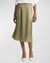 Vince Crushed Satin Straight Midi Skirt In Earthly
