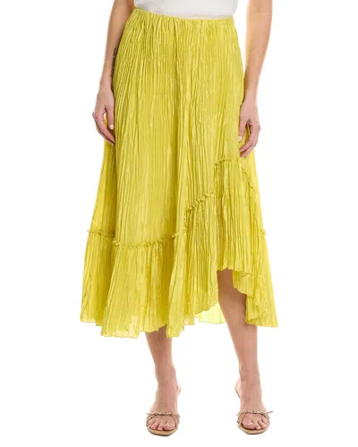 Vince Crushed Tiered Paneled Silk Midi Skirt In Yellow