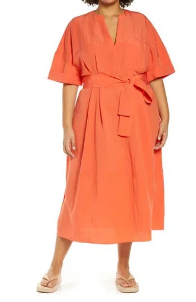Vince Cuff Sleeve Belted Midi Dress In Burnt Orchid