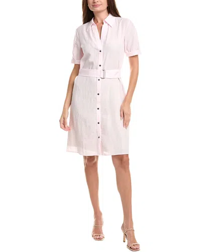 Vince Belted Pink Midi Dress With Cuffed Sleeves And Classic Collar In White