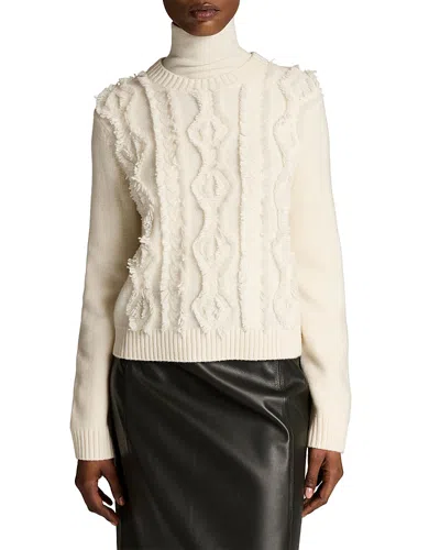 Vince Cut Float Wool Crewneck Cable Knit Sweater In White