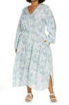 VINCE VINCE DAHLIA PRINT LONG SLEEVE MIDI DRESS