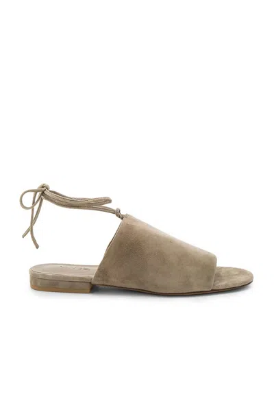Vince Damon Flat Lace Up Sandal In Woodsmoke Kid Suede In Beige