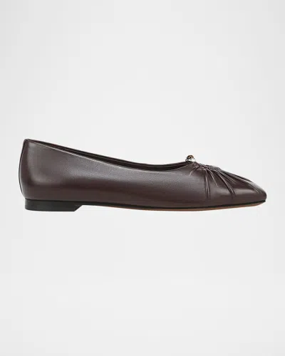 Vince Dany Gathered Leather Ballerina Flats In Brown