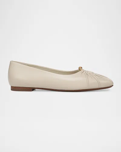 Vince Dany Gathered Leather Ballerina Flats In White