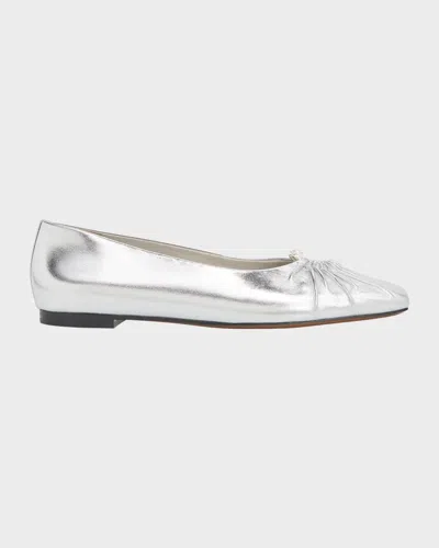 Vince Dany Ruched Leather Ballet Flats In Silver