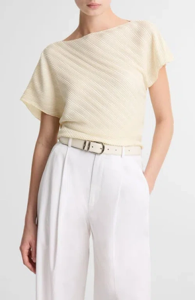 Vince Diagonal Pleat Satin Top In Neutral