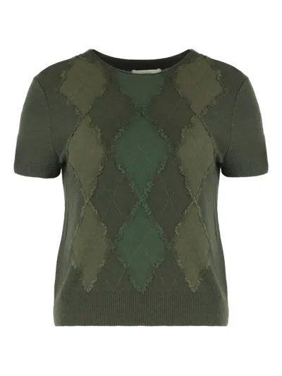 Vince Diamond-pattern Short-sleeve Top In Green