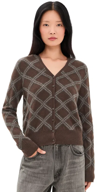 Vince Diamond Plaid V-neck Cardigan Pinewood Combo