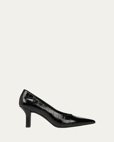 Vince Diane Croco-embossed Pumps In Black Croco Print Leather