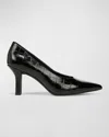 Vince Dianen Croc Embossed Pointed Toe Pump In Black Croco Print Leather