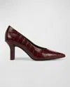 Vince Dianen Croc Embossed Pointed Toe Pump In Cherry Croco Print Leather