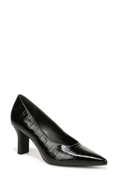Vince Dianen Croc Embossed Pointed Toe Pump In Black