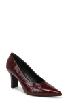 Vince Dianen Croc Embossed Pointed Toe Pump In Deep Cherry