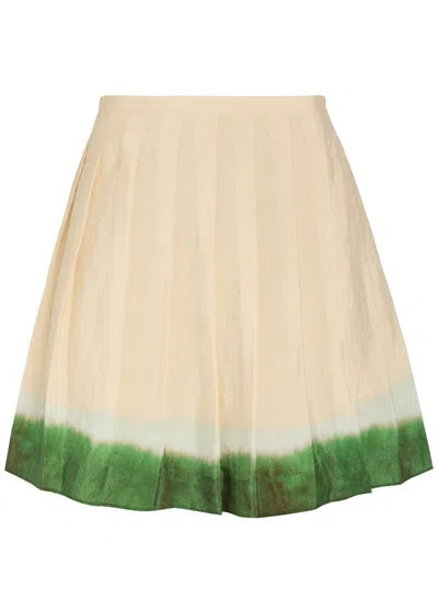 Vince Dip-dye Pleated Woven Mini Skirt In White