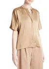 Vince Short-sleeve Dolman Button-front Silk Blouse In Multi