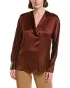 Vince Dolman Sleeve Draped Silk Blouse In Brown