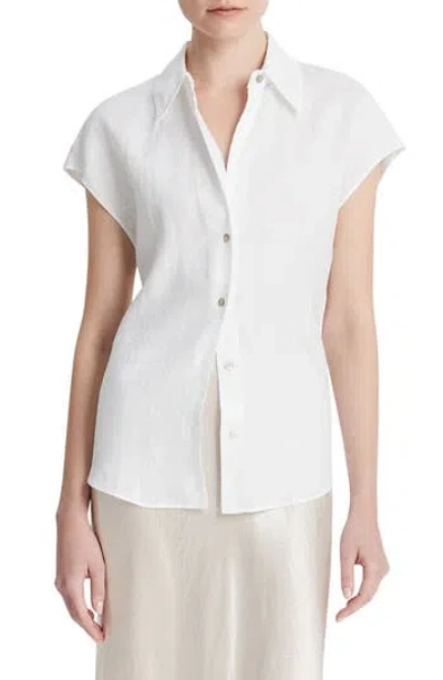 Vince Open Neck Long-sleeved Loose Fit Blouse In Optic White