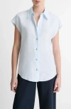 Vince Cap-sleeve Linen Button-front Blouse In Sky Mist