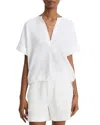Vince Linen Drawcord-hem Blouse In Optic White