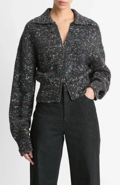 Vince Donegal Zip Front Jacket In Black Donegal