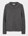 Vince Donegal Plush Cashmere Dolman-sleeve Polo Sweater In Gray
