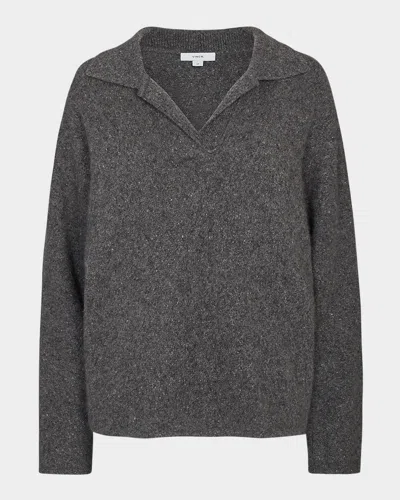 Vince Donegal Plush Cashmere Dolman-sleeve Polo Sweater In Gray