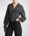 Vince Donegal Zip Front Jacket In Black Donegal In Black Donegal