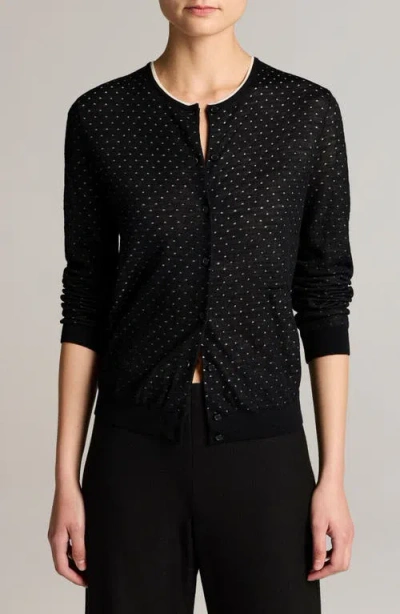 Vince Dot Motif Wool Blend Cardigan In Black