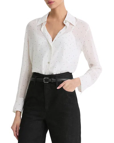 Vince Dot Print Button Front Silk Shirt In Off White