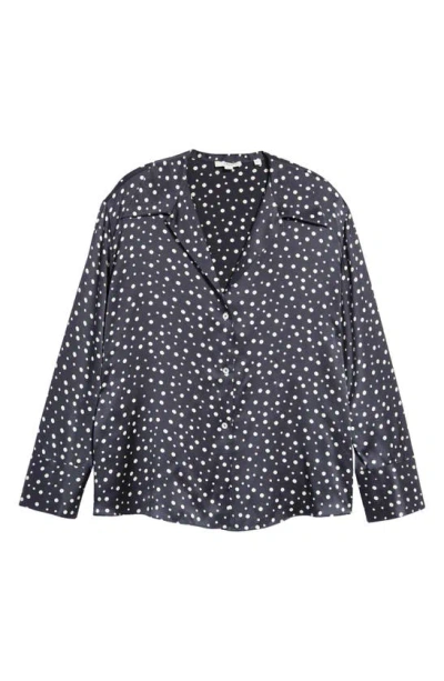 Vince Dot Print Silk Blouse In Deep Marine