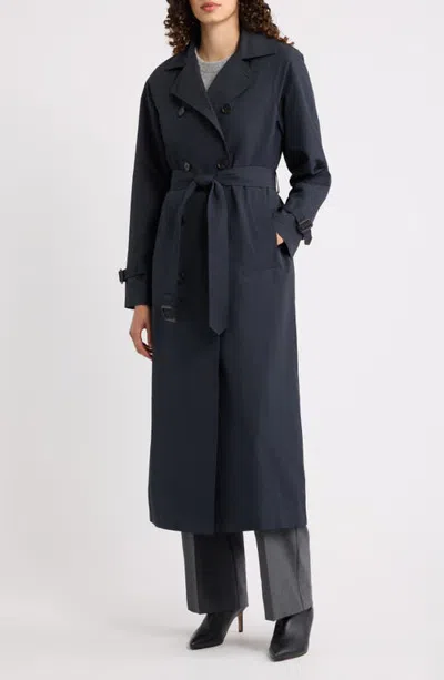 Vince Double Breasted Belted Trench Coat In Blue