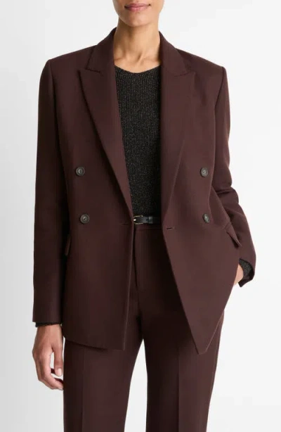 Vince Double Breasted Blazer In Burgundy