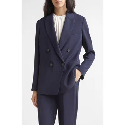 Vince Double Breasted Crepe Blazer In Blue