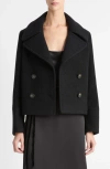 Vince Double Breasted Crop Boiled Wool Peacoat In Black