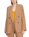 Vince Double-breasted Linen-blend Boyfriend Blazer In Brown