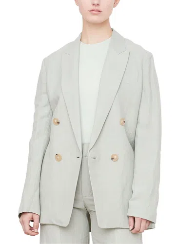 Vince Double-breasted Linen-blend Boyfriend Blazer In Green