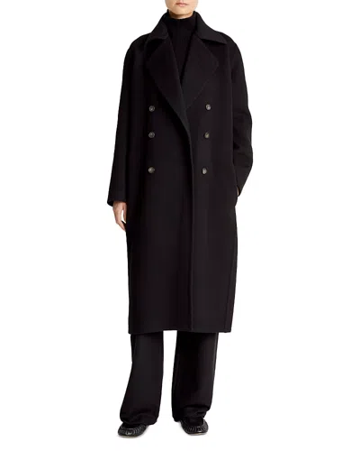 Vince Double Breasted Long Wool-blend Coat In Black