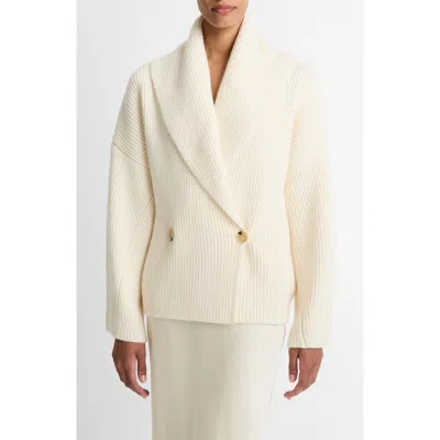 Vince Double Breasted Rib Cardigan In White