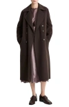 Vince Double Breasted Wool Blend Coat In Burgundy