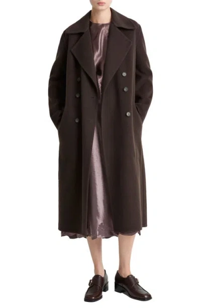 Vince Double Breasted Wool Blend Coat In Burgundy