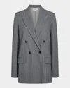 Vince Twill Double Breasted Wool Blazer In Dark Stone Grey