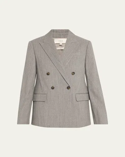 Vince Double-breasted Wool Twill Blazer In Dark Stone Grey