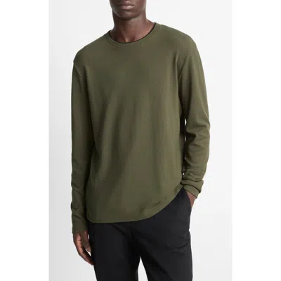 Vince Double Collar Waffle Knit Pima Cotton T-shirt In Green